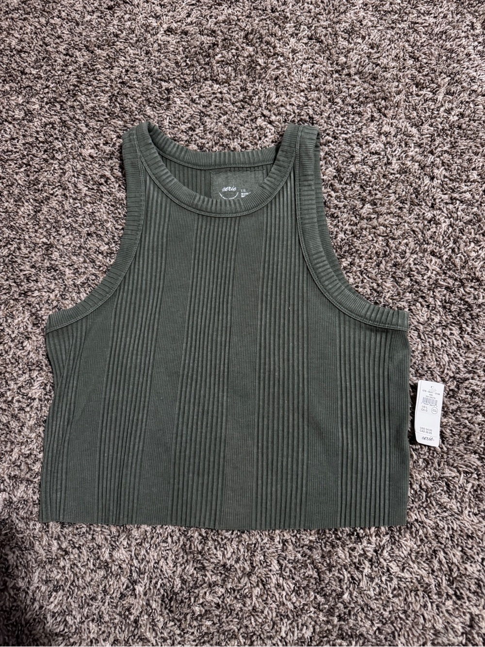 Aerie Olive Ribbed Crop Tank Top - Women